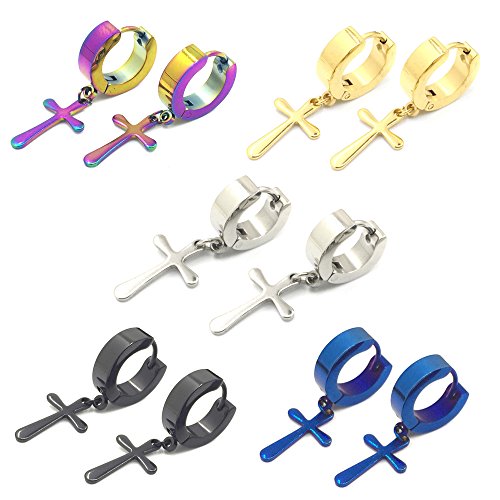 Epoch World 5 Pares Acero Inoxidable Pendientes Cruz Plata Dorado Hombre Mujer Niña Cruz Pendiente Aro Tous Oro