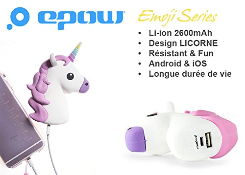 EPOW® Cargador Unicornio 2600mAh Emoji Power Bank Unicornio, Cargador Externo del Banco de la energía Compatible con iPhone, Samsung