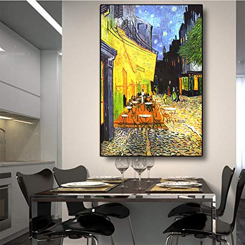 EPSMK Impression Toile Terrasse de café la Nuit Analyse Toile peinture Monde peinture à l'huile Reproduction Affiches murales et Impression décor à la Maison-Sans Cadre