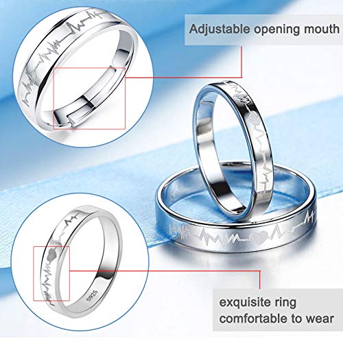 EQLEF Anillo de Latido del corazón, 1 Juego Anillos de Promesa de electrocardiograma Parejas Abiertas Anillo Ajustado para alianzas de Boda Anillos de Compromiso