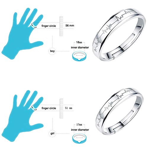 EQLEF Anillo de Latido del corazón, 1 Juego Anillos de Promesa de electrocardiograma Parejas Abiertas Anillo Ajustado para alianzas de Boda Anillos de Compromiso