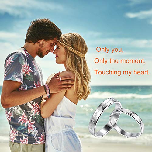 EQLEF Anillo de Latido del corazón, 1 Juego Anillos de Promesa de electrocardiograma Parejas Abiertas Anillo Ajustado para alianzas de Boda Anillos de Compromiso