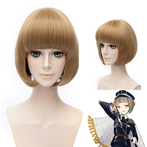 EQWR Postizos Cortos rectos Cortes Bob Peluca de cabello Touken Ranbu Online Maeda Toushirou Anime Cosplay Peluca, Fibra resistente a altas temperaturas, 30CM