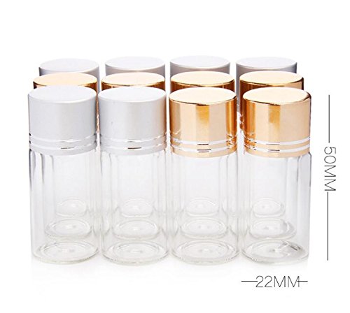 Ericotry - Botellas de vidrio transparente de 10 ml para aceites esenciales, polvos, cremas, pompas, grasa, 12 unidades