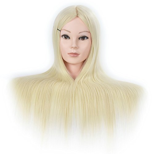 ERSIMAN 27 "Cosmetología de fibra sintética cabello rubio cabeza de maniquí Cabeza de entrenamiento de peluquería maniquí con abrazadera libre