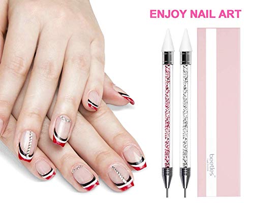 Escarabajos Rhinestone Picker Dotting Pen, 2 Piezas Rhinestone CrySunnysamls Studs Gems Picker Wax Pen Pencil CrySunnysaml Beads Handle Manicure Dual-End Nail Art DIY Decoration Tool