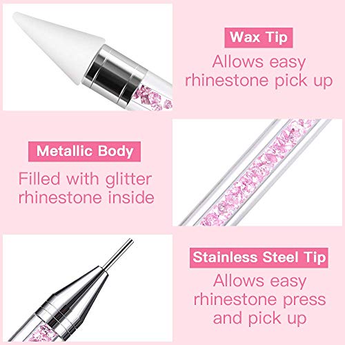 Escarabajos Rhinestone Picker Dotting Pen, 2 Piezas Rhinestone CrySunnysamls Studs Gems Picker Wax Pen Pencil CrySunnysaml Beads Handle Manicure Dual-End Nail Art DIY Decoration Tool