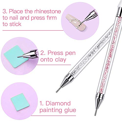 Escarabajos Rhinestone Picker Dotting Pen, 2 Piezas Rhinestone CrySunnysamls Studs Gems Picker Wax Pen Pencil CrySunnysaml Beads Handle Manicure Dual-End Nail Art DIY Decoration Tool