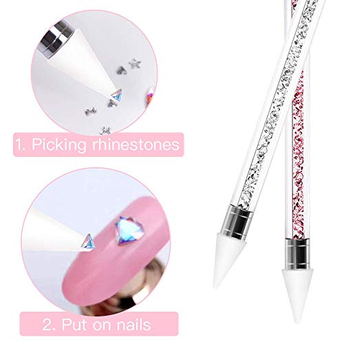Escarabajos Rhinestone Picker Dotting Pen, 2 Piezas Rhinestone CrySunnysamls Studs Gems Picker Wax Pen Pencil CrySunnysaml Beads Handle Manicure Dual-End Nail Art DIY Decoration Tool