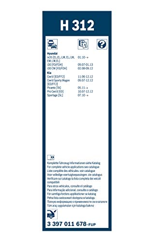 Escobilla limpiaparabrisas Bosch Rear H312, Longitud: 300mm – 1 escobilla limpiaparabrisas para la ventana trasera