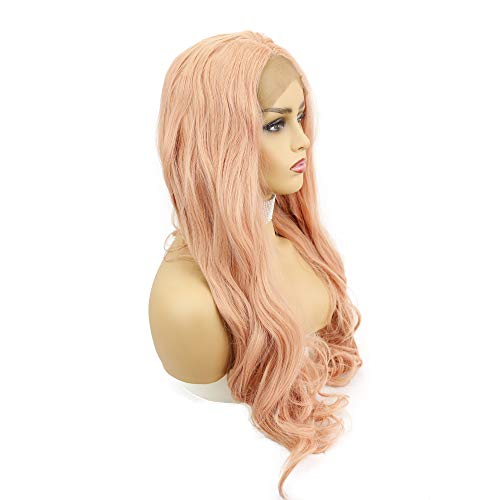 Eseewigs de color rosa pelucas delanteras del cordón del pelo sintético largo del pelo ondulado natural reemplazo de encaje peluca para las mujeres parte media 22 pulgadas