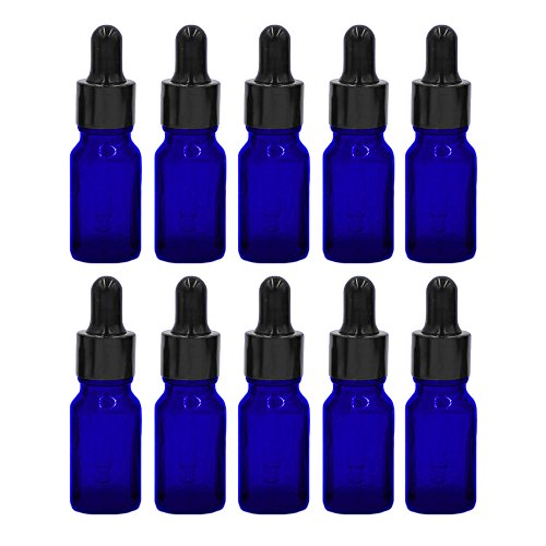 Esencial Botella de Aceite[10PCS],Vococal® Portátiles 10ML Botellas de Vidrio Recargables Vacías para Aceite Esencial/Perfume/Líquido,Envases Botellas con Cuentagotas (Azul)