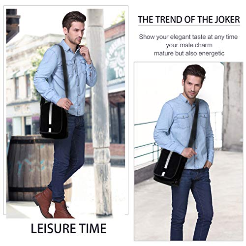 Eshow Bolso Bandolera a Hombro Negro para Hombres Tela de Lona Negocio Trabajo Viaje Casual Shoppers