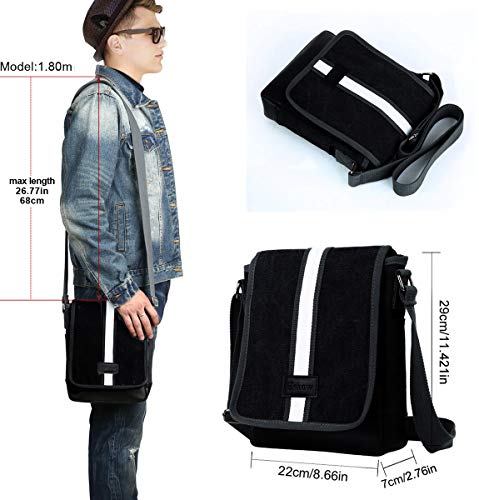 Eshow Bolso Bandolera a Hombro Negro para Hombres Tela de Lona Negocio Trabajo Viaje Casual Shoppers