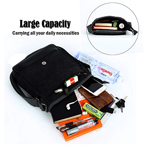 Eshow Bolso Bandolera a Hombro Negro para Hombres Tela de Lona Negocio Trabajo Viaje Casual Shoppers