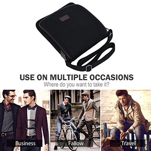 Eshow Bolsos Bandolera a Hombro para Hombres Tela de Lona Viaje Casual Oficina Negro
