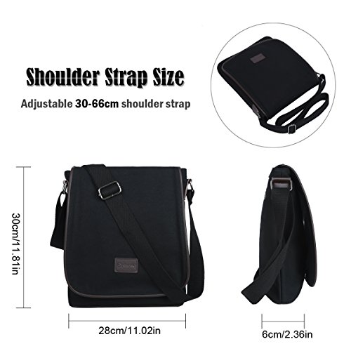 Eshow Bolsos Bandolera a Hombro para Hombres Tela de Lona Viaje Casual Oficina Negro
