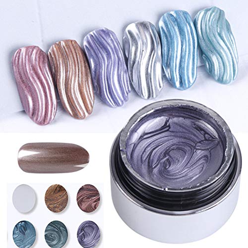 Esmalte de uñas con efecto espejo metálico brillante, para dibujo, pintura en gel, esmalte UV LED, 6 colores, 1 botella, 6 ml