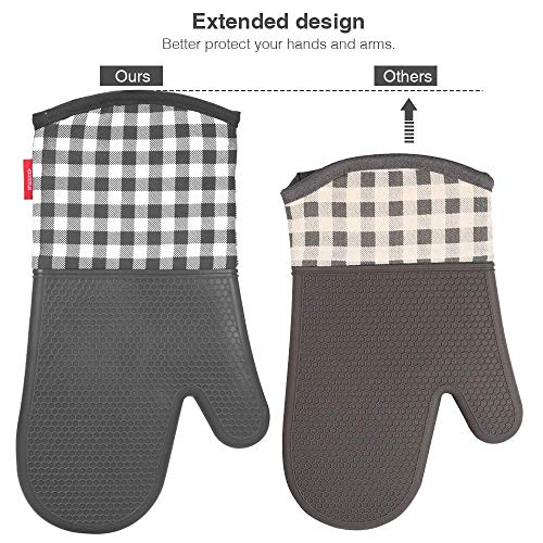 esonmus Guantes Horno Manoplas de Horno Guantes de Silicona para Horno Antideslizante un par + 2 Manteles Individuales Aislados para Cocinar Barbacoa