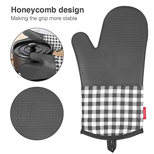 esonmus Guantes Horno Manoplas de Horno Guantes de Silicona para Horno Antideslizante un par + 2 Manteles Individuales Aislados para Cocinar Barbacoa