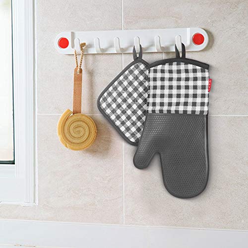 esonmus Guantes Horno Manoplas de Horno Guantes de Silicona para Horno Antideslizante un par + 2 Manteles Individuales Aislados para Cocinar Barbacoa