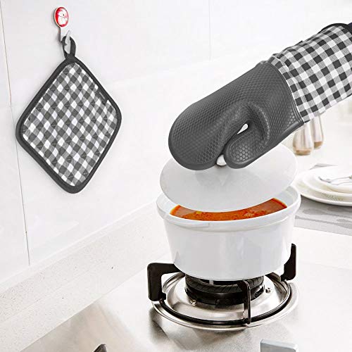 esonmus Guantes Horno Manoplas de Horno Guantes de Silicona para Horno Antideslizante un par + 2 Manteles Individuales Aislados para Cocinar Barbacoa