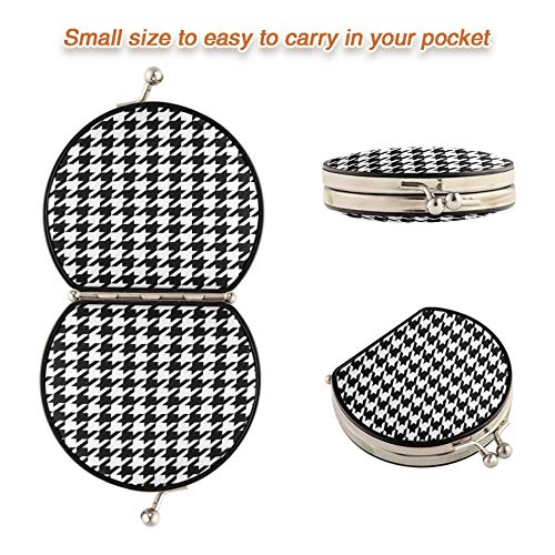 Espejo compacto para hombre, negro, blanco, pata de gallo, clásico, pequeño, espejo de maquillaje para monedero, de doble cara, con aumento de 2 X 1x, plegable, portátil, de viaje,