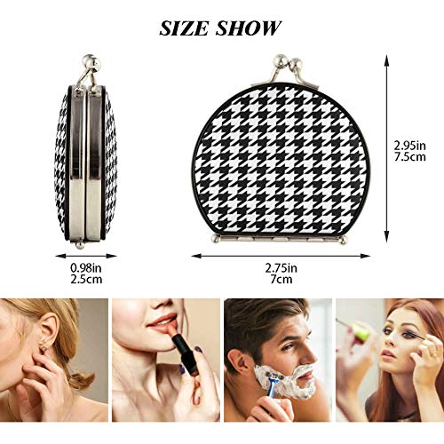 Espejo compacto para hombre, negro, blanco, pata de gallo, clásico, pequeño, espejo de maquillaje para monedero, de doble cara, con aumento de 2 X 1x, plegable, portátil, de viaje,