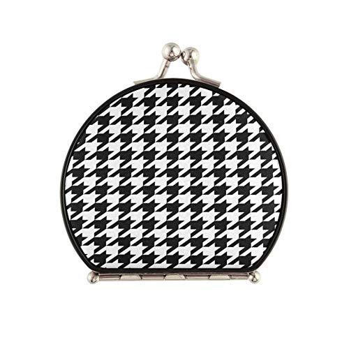 Espejo compacto para hombre, negro, blanco, pata de gallo, clásico, pequeño, espejo de maquillaje para monedero, de doble cara, con aumento de 2 X 1x, plegable, portátil, de viaje,