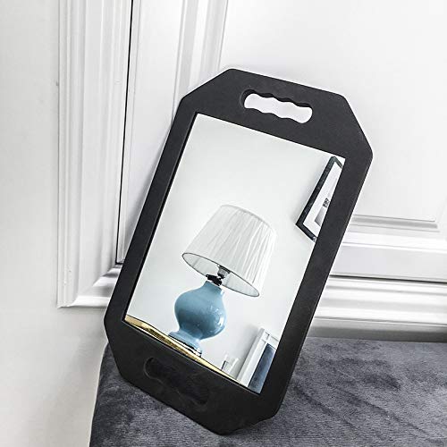 Espejo con Mango Profesional del Salón Barberos Peluqueros, (40,5×26cm) Espejo de peluquería, Espejo de Peluquera con Doble Mango para Profesional del salón Barberos Peluqueros - Negro