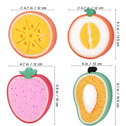 Esponja de baño suave para bebés, 4 piezas de cepillo de ducha con forma de fruta, cepillos para niños, cepillo de limpieza para platos de cocina