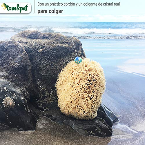 Esponja Natural con cordel & colgante de cristal – Esponja de baño del mar Mediterráneo – Sin blanquear – Primera Calidad (15-16 cm)