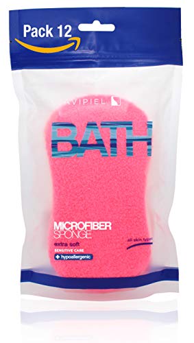 Esponjas de microfibra de baño. Caja de 12 uds. Cuida la piel gracias a su extrema suavidad. Para pieles delicadas y sensibles