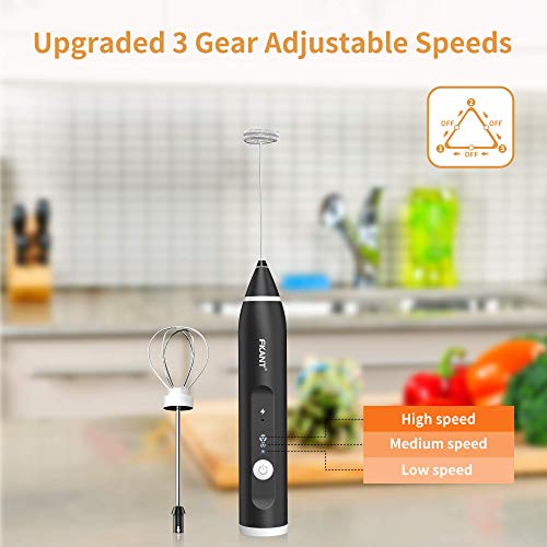 Espumador de Leche Eléctrico, Batidora de Leche Mano USB Recargable, Funcionamiento Silencioso Ajustable 3 Velocidades, Dos Batidores de Huevo, Para Espuma Capuchino, Matcha, Chocolate Caliente.