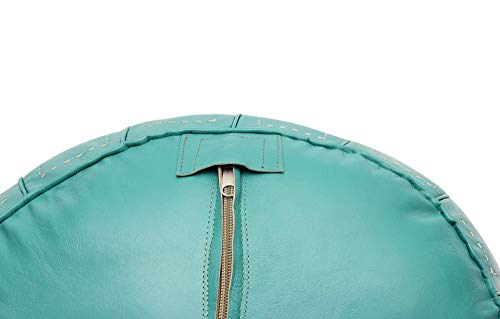 ESSENCE OF MOROCCO Puf Marroquí Cuero Real Reposapiés Puff Pouf Otomano Hecho Cosido a Mano Color Azúl Turquesa (SIN Relleno)