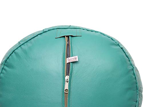 ESSENCE OF MOROCCO Puf Marroquí Cuero Real Reposapiés Puff Pouf Otomano Hecho Cosido a Mano Color Azúl Turquesa (SIN Relleno)