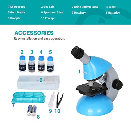 ESSLNB Microscopio 40-640X Microscopio para Niños con Ciencia Kit Luz LED Gafas ópticas 10X-16X Ocular Zoom para Estudiantes Enseñanza de Las Ciencias
