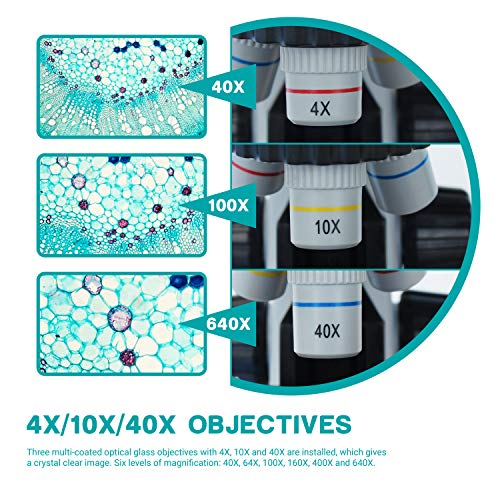 ESSLNB Microscopio 40-640X Microscopio para Niños con Ciencia Kit Luz LED Gafas ópticas 10X-16X Ocular Zoom para Estudiantes Enseñanza de Las Ciencias