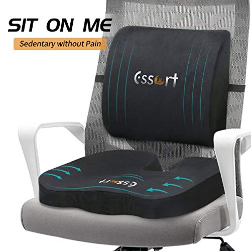 Essort Cojín de Asiento, Respaldo Lumbar y Asiento Cusion en Forma de U con Espuma de Memoria para Respaldo Lumbar, Dolor de Alivio, para Silla de Oficina, sofá, con Funda Lavable, Negro