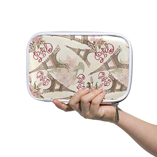 Estampado de flores Torre Eiffel París Londres Múltiples Bolsas de lápiz de cuero grandes Bolsas Bolsa Estuche de cosméticos Estuche para pasaporte con cremallera