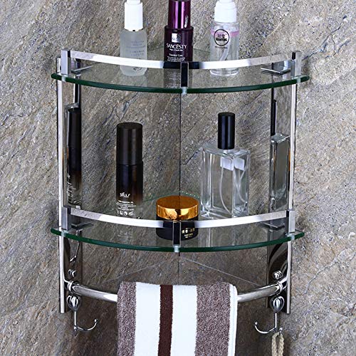 Estante de la Esquina de Almacenamiento estantes baño, Plataforma contemporánea de Pared de la Ducha de Acero Inoxidable Vidrio Templado montado Accesorios de baño,1