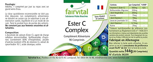 Ester C Complex 500mg - VEGANO - Vitamina C con Bioflavonoides - 90 Comprimidos - Calidad Alemana