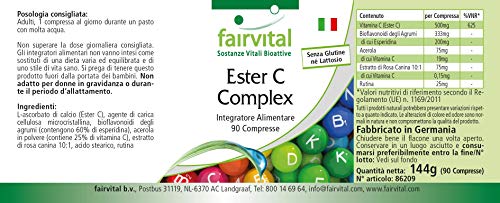 Ester C Complex 500mg - VEGANO - Vitamina C con Bioflavonoides - 90 Comprimidos - Calidad Alemana
