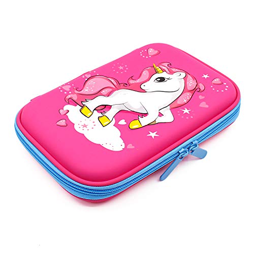 Estuche con diseño de unicornio volador en relieve, caja de suministros para la escuela grande con compartimentos, bolsa para lápices de papelería para niñas y niños, color hot pink