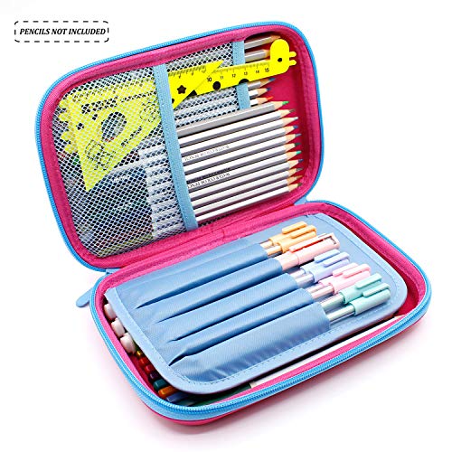 Estuche con diseño de unicornio volador en relieve, caja de suministros para la escuela grande con compartimentos, bolsa para lápices de papelería para niñas y niños, color hot pink