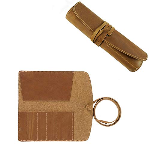 Estuche de Cuero Escolar para lápices, Estuche para lápices para niñas, niños, Estuche para bolígrafos, Caja de Cartuchos Redondos, Kit de papelería,   Cuero de Vaca múltiple, marrón