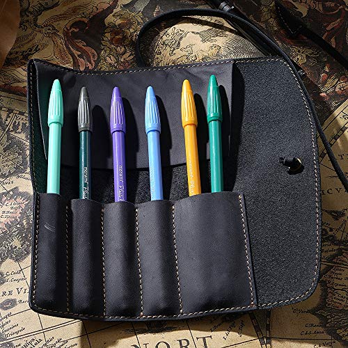 Estuche de Cuero Escolar para lápices, Estuche para lápices para niñas, niños, Estuche para bolígrafos, Caja de Cartuchos Redondos, Kit de papelería,   Cuero de Vaca múltiple, marrón