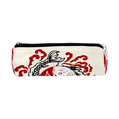 Estuche de lápices de peces Koi retro japonés tatuaje bolsa escuela papelería pluma caja cremallera cosmética bolsa de maquillaje