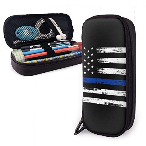 Estuche Escolar de Gran Capacidad, Bolsa de Lápiz Organizador para Material Papelería con Cremallera Doble Bandera americana delgada línea azul para Hombre Mujer Estudiante en Escuela Oficina