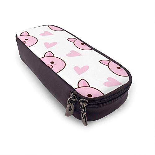 Estuche Escolar de Gran Capacidad, Bolsa de Lápiz Organizador para Material Papelería con Cremallera Doble Lindo cerdo con patrón de corazón rosa para Hombre Mujer Estudiante en Escuela Oficina